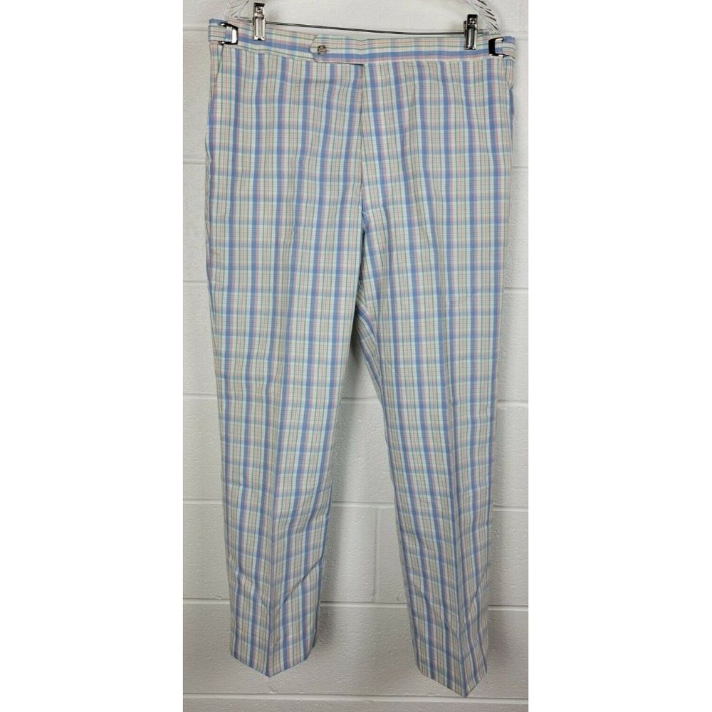 Vintage‎ Higgins Slacks Plaid Golf Pants Pastel Blue Pink Green Adjustable Waist